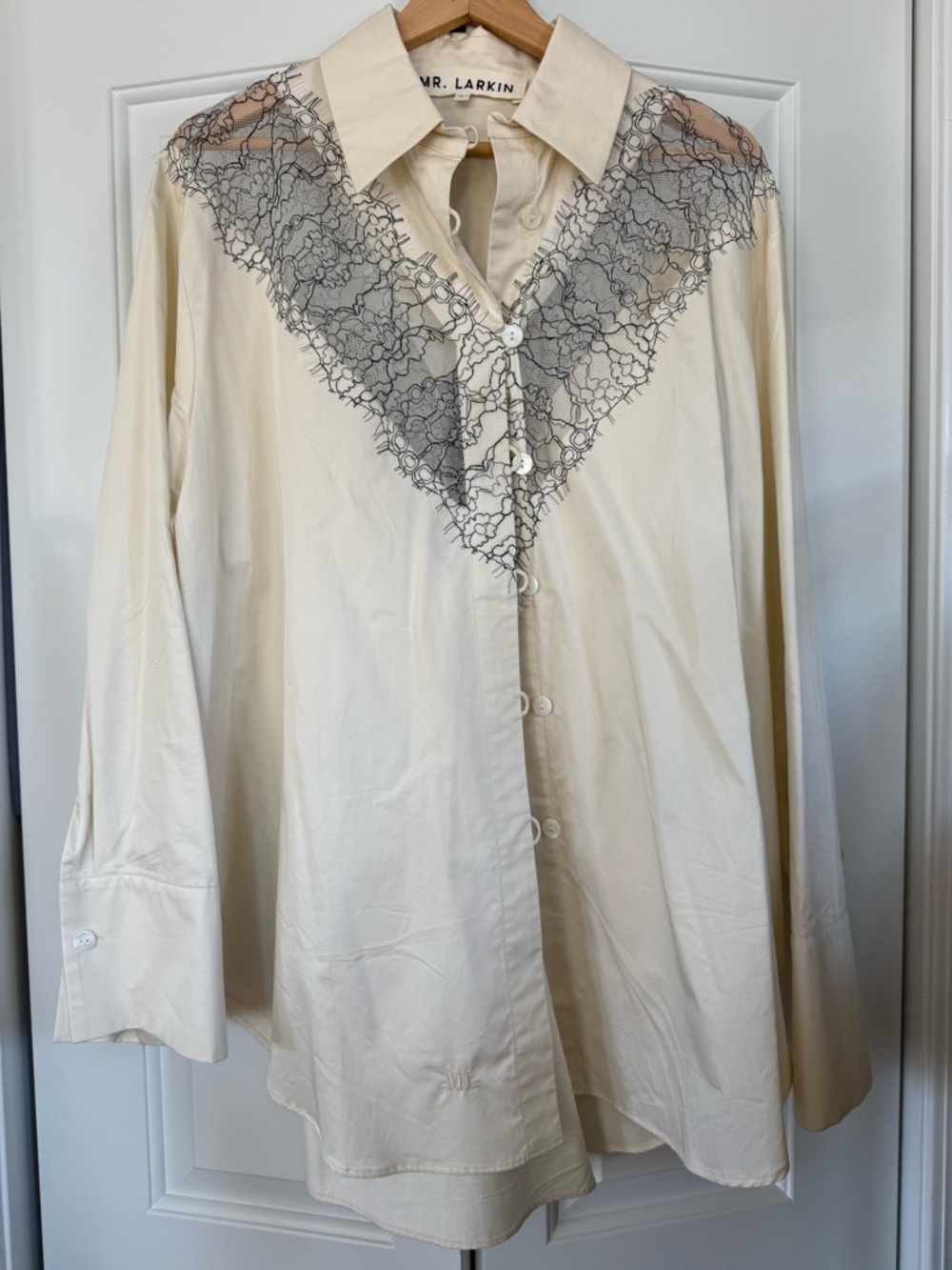 NWOT- Mr. Larkin Cream Button-Up Shirt with Lace Yoke